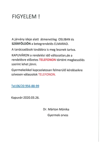 Gyermekorvosi rendeles valtozas